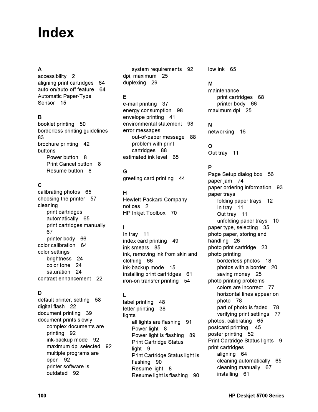 HP 5740 - Color Inkjet manual Index 