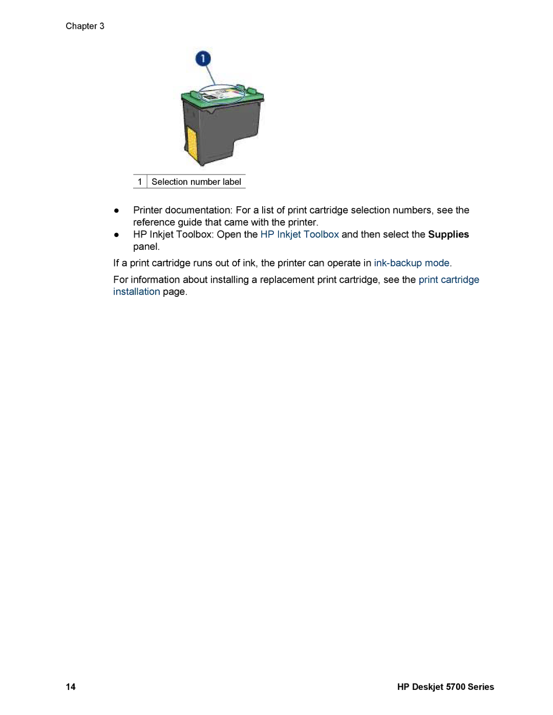 HP 5740 - Color Inkjet manual Chapter Selection number label 