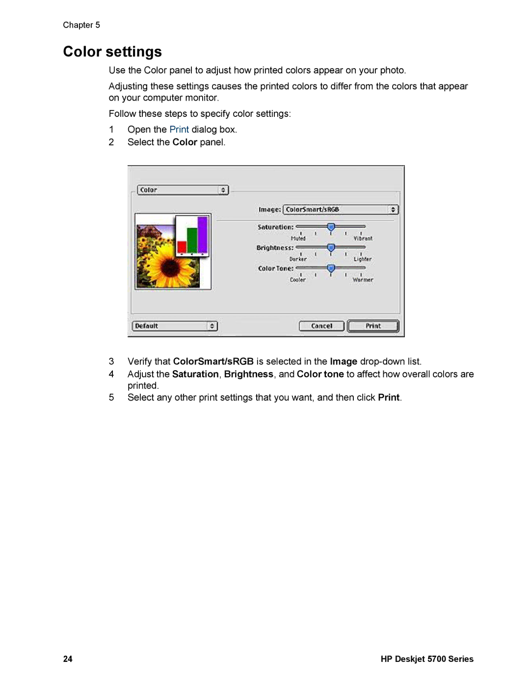 HP 5740 - Color Inkjet manual Color settings 