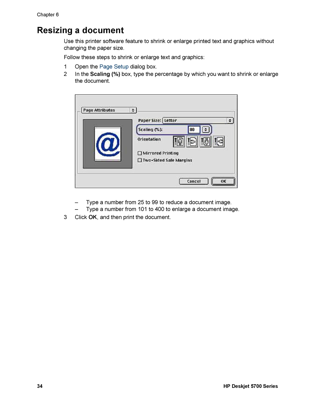 HP 5740 - Color Inkjet manual Resizing a document 