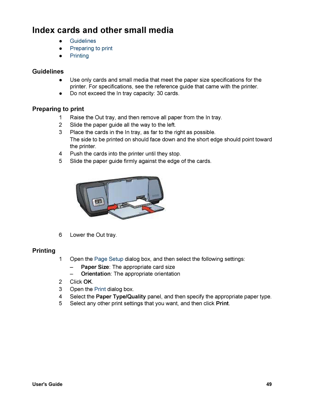 HP 5740 - Color Inkjet manual Index cards and other small media 