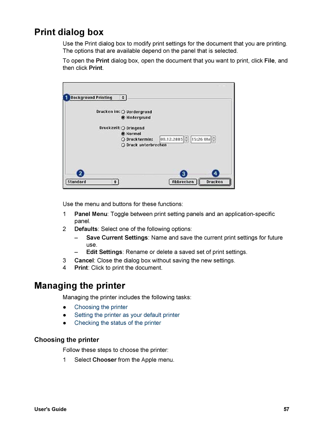 HP 5740 - Color Inkjet manual Print dialog box, Managing the printer, Choosing the printer 