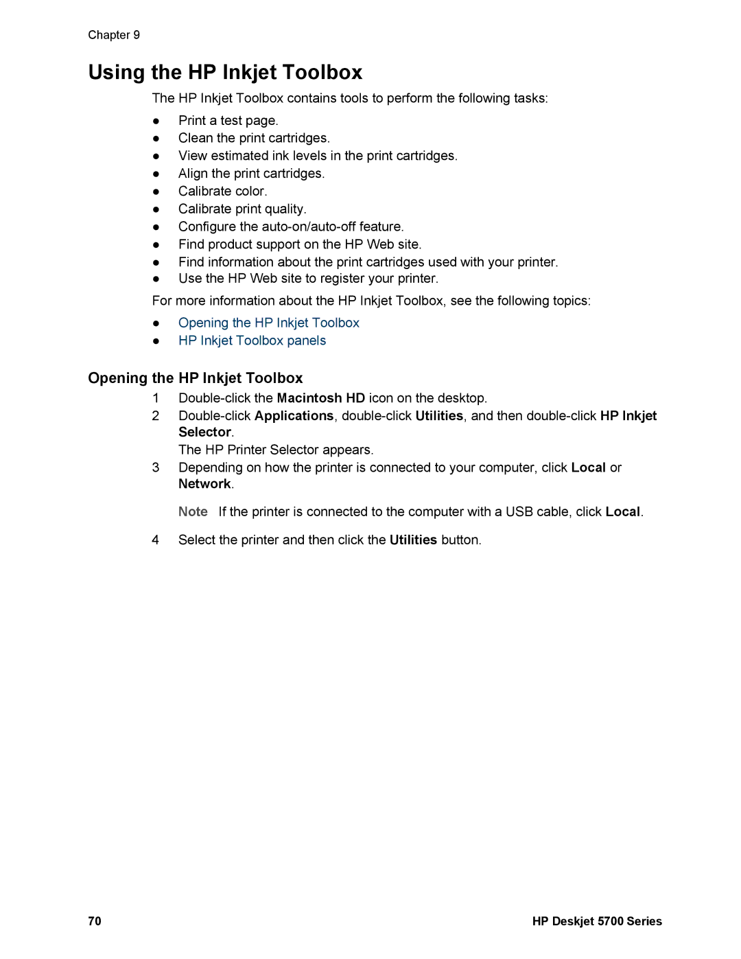 HP 5740 - Color Inkjet manual Using the HP Inkjet Toolbox, Opening the HP Inkjet Toolbox 