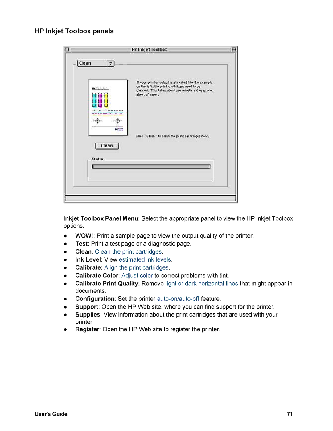 HP 5740 - Color Inkjet manual HP Inkjet Toolbox panels 