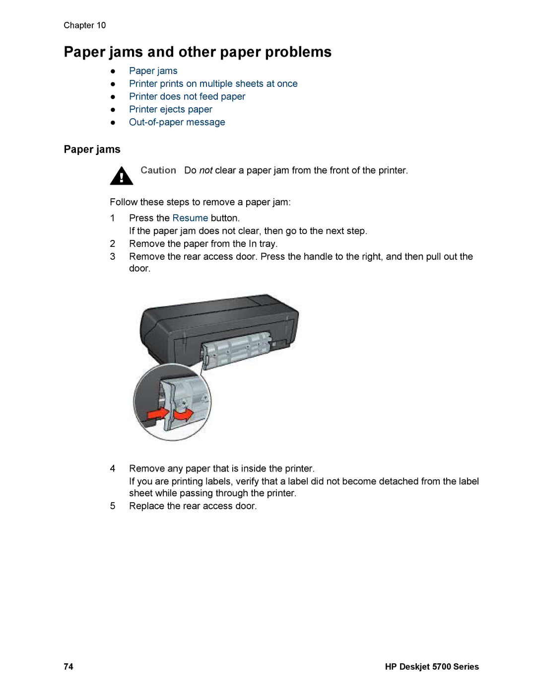 HP 5740 - Color Inkjet manual Paper jams and other paper problems 