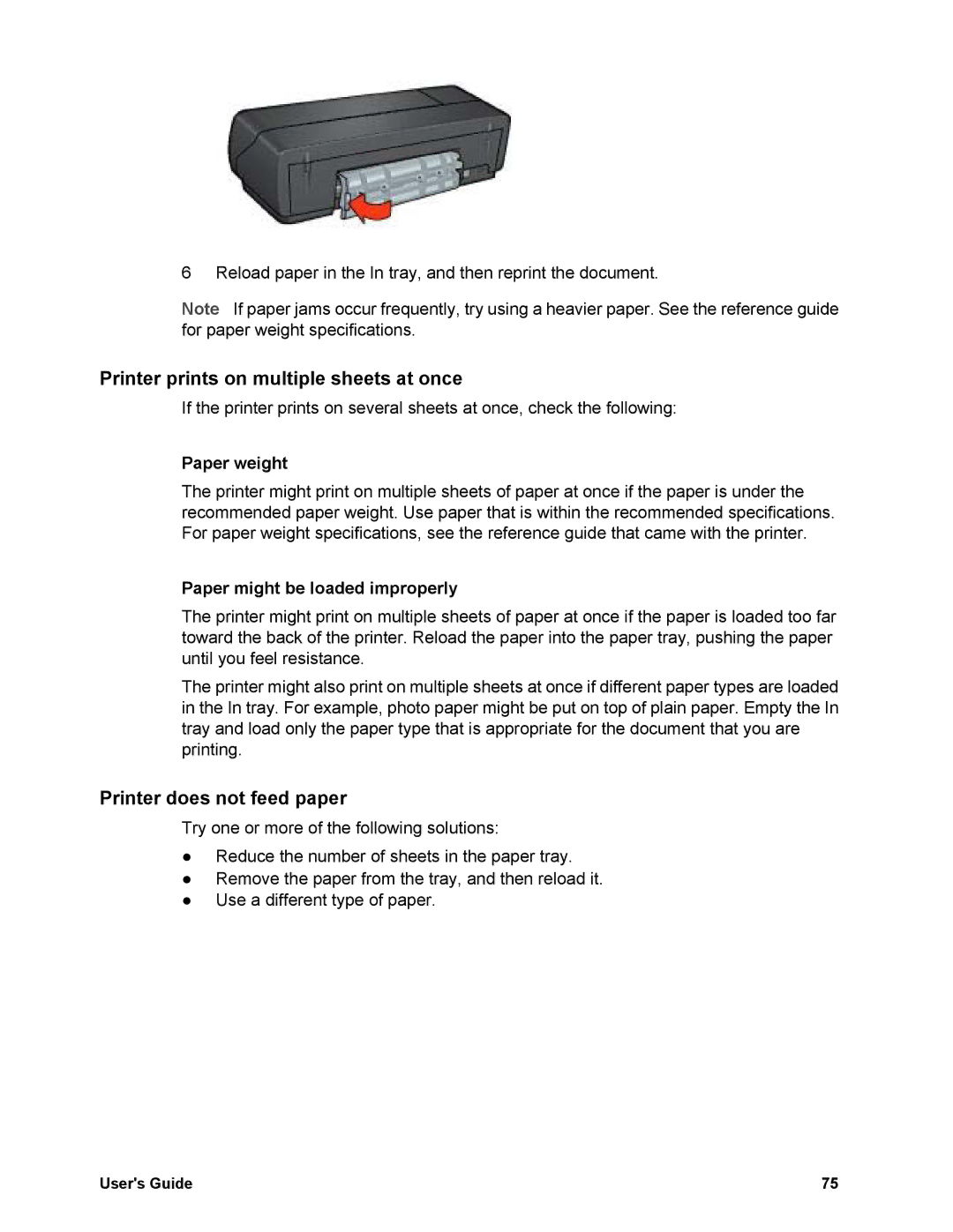 HP 5740 - Color Inkjet manual Printer prints on multiple sheets at once, Printer does not feed paper, Paper weight 