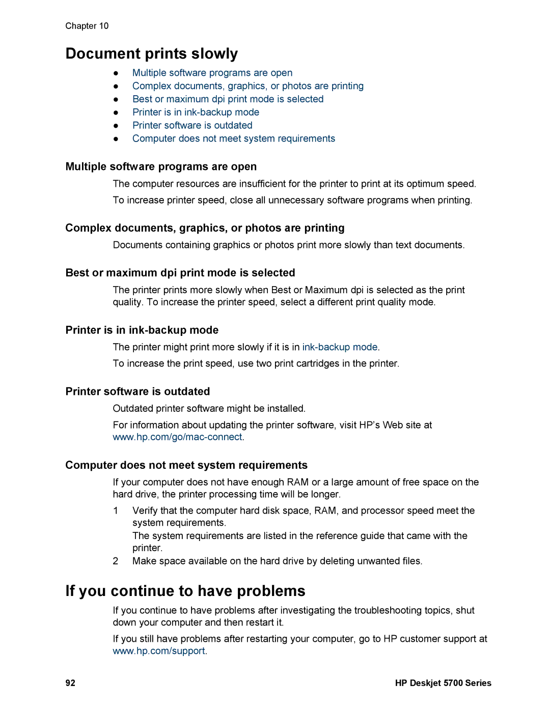 HP 5740 - Color Inkjet manual Document prints slowly, If you continue to have problems 