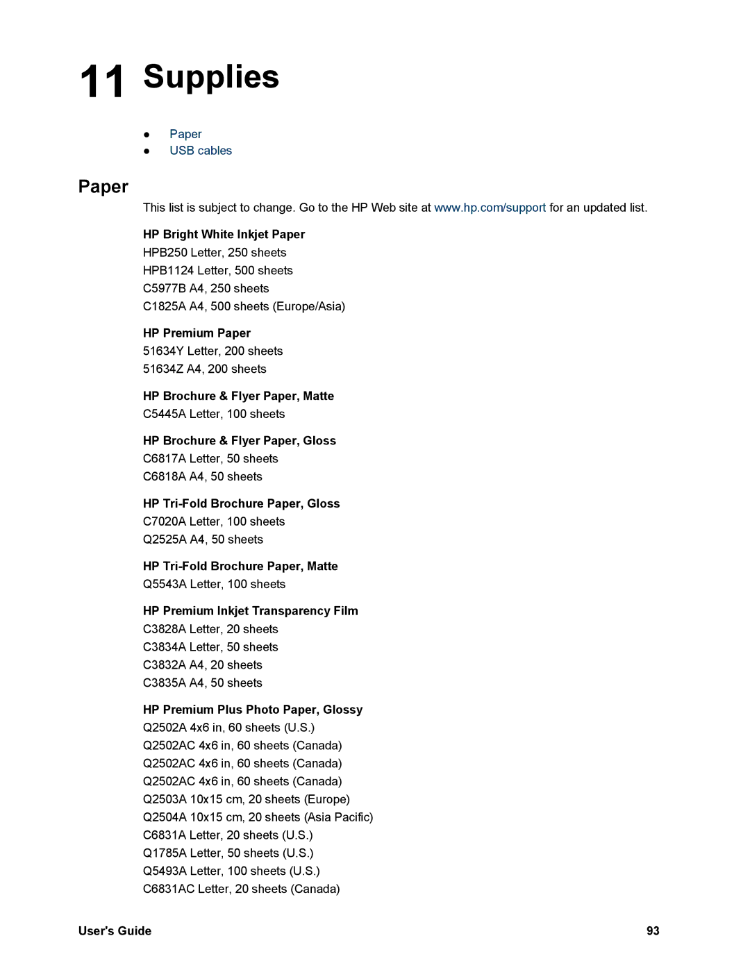 HP 5740 - Color Inkjet manual Supplies, Paper 