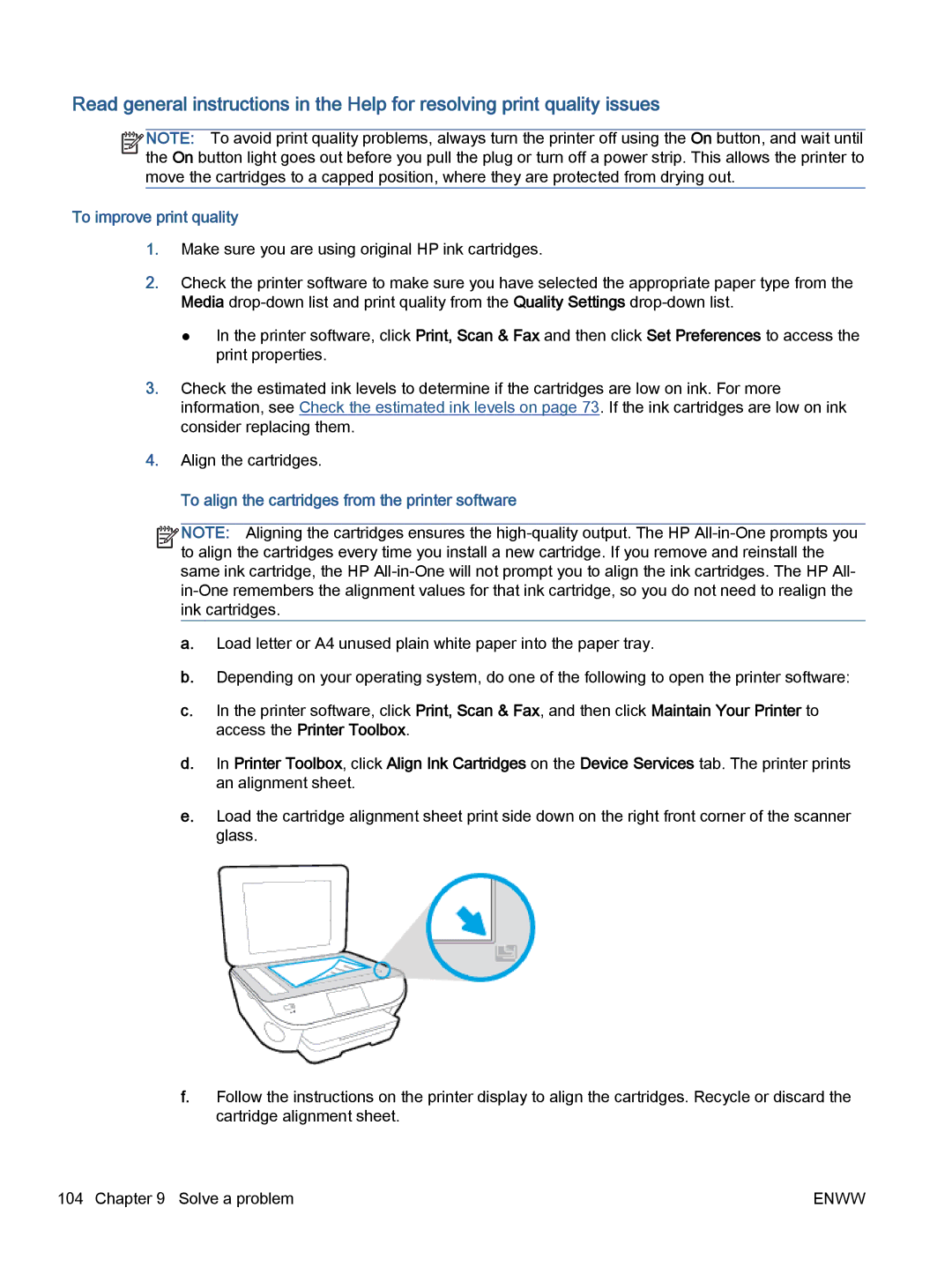 HP 5745, 5740, 5742 manual To improve print quality, To align the cartridges from the printer software 