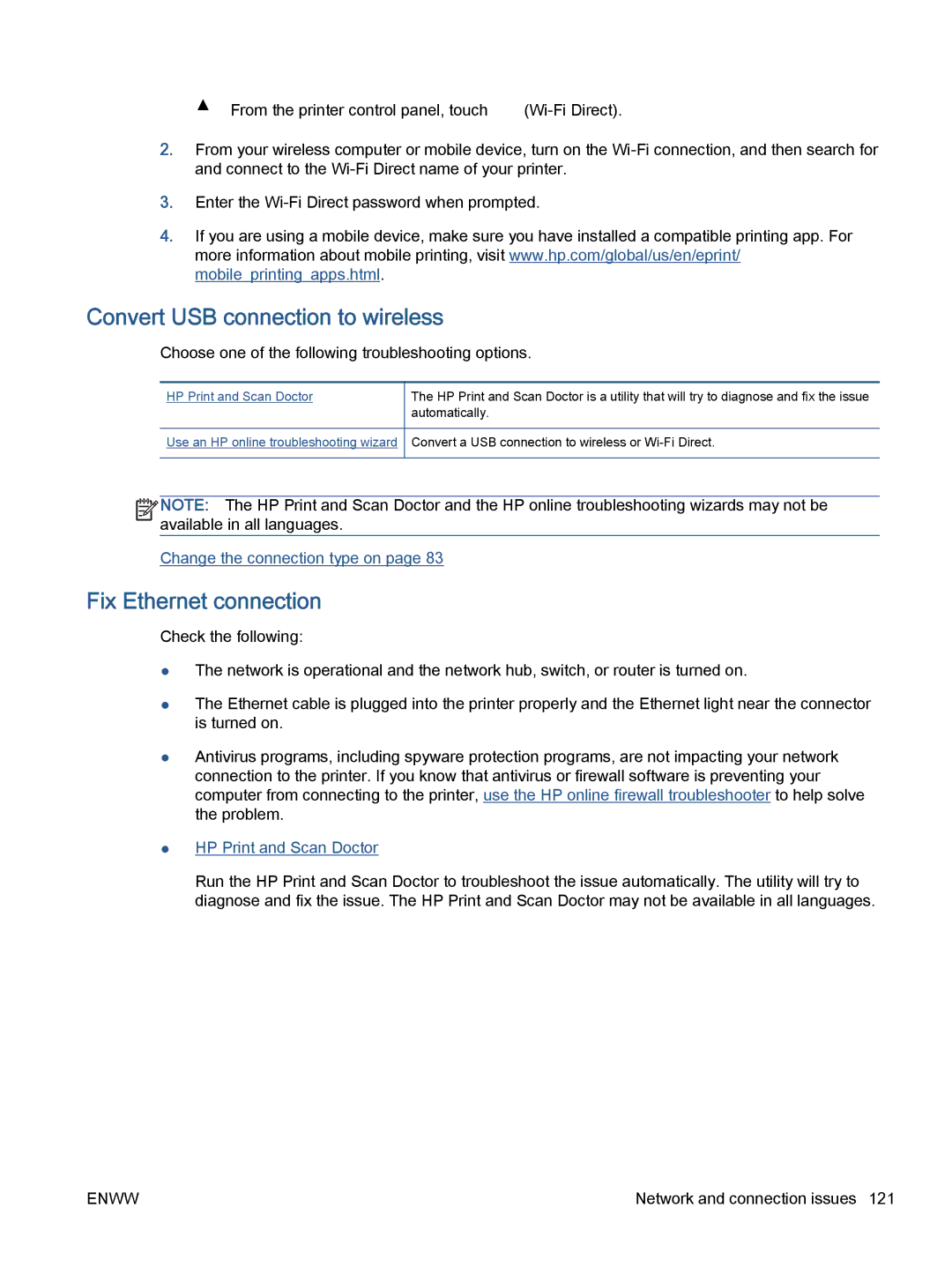 HP 5742, 5740, 5745 manual Convert USB connection to wireless, Fix Ethernet connection 