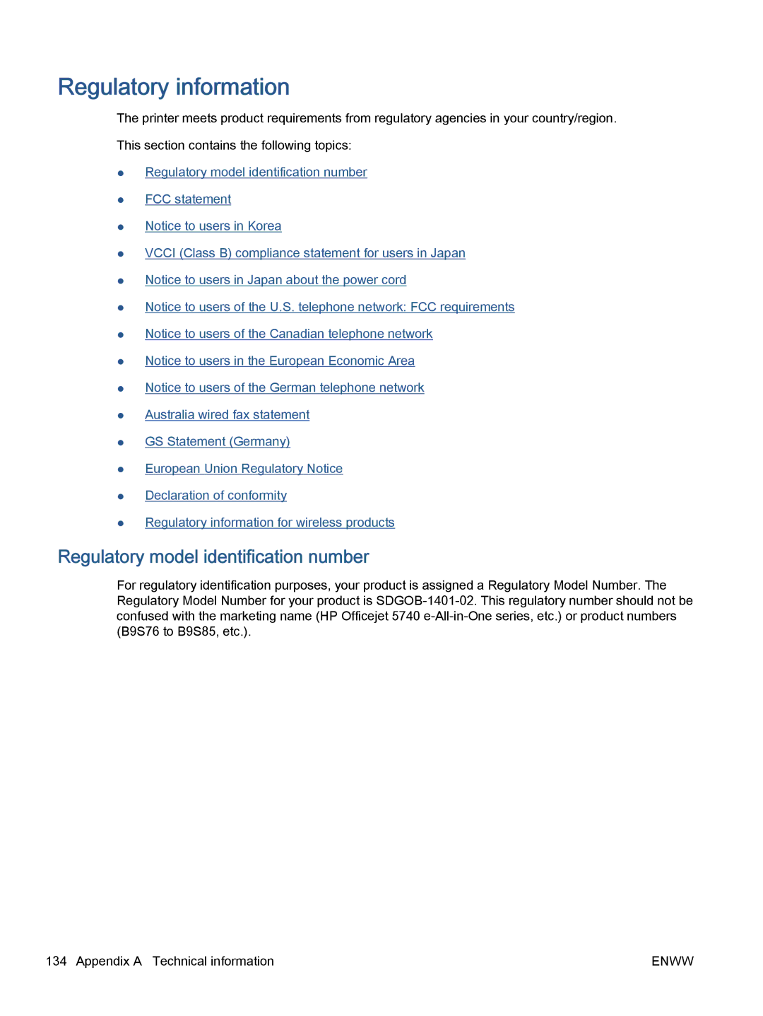 HP 5745, 5740, 5742 manual Regulatory information, Regulatory model identification number 