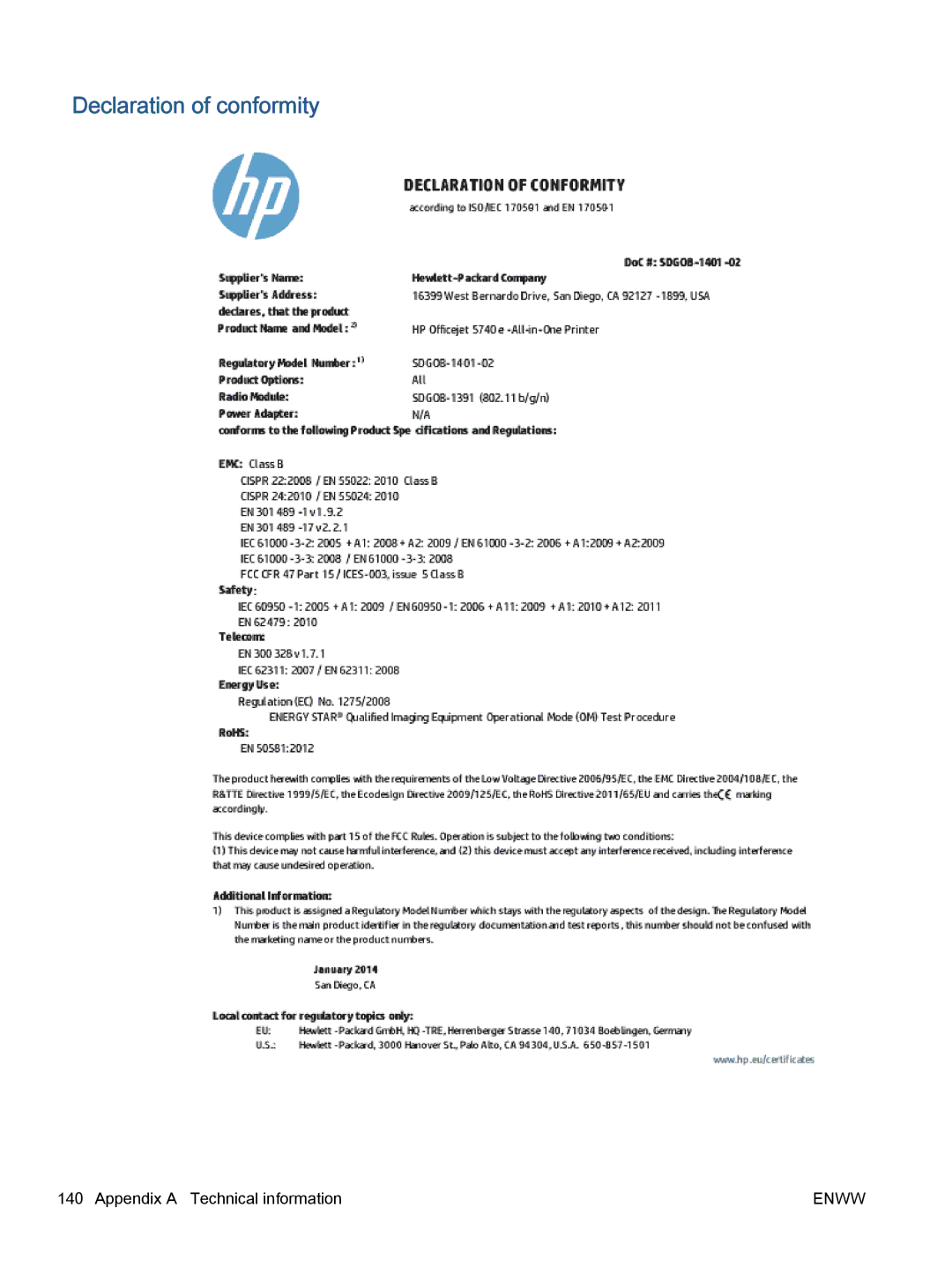 HP 5745, 5740, 5742 manual Declaration of conformity 