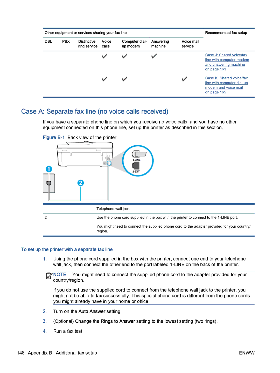 HP 5742, 5740, 5745 manual Case a Separate fax line no voice calls received, To set up the printer with a separate fax line 