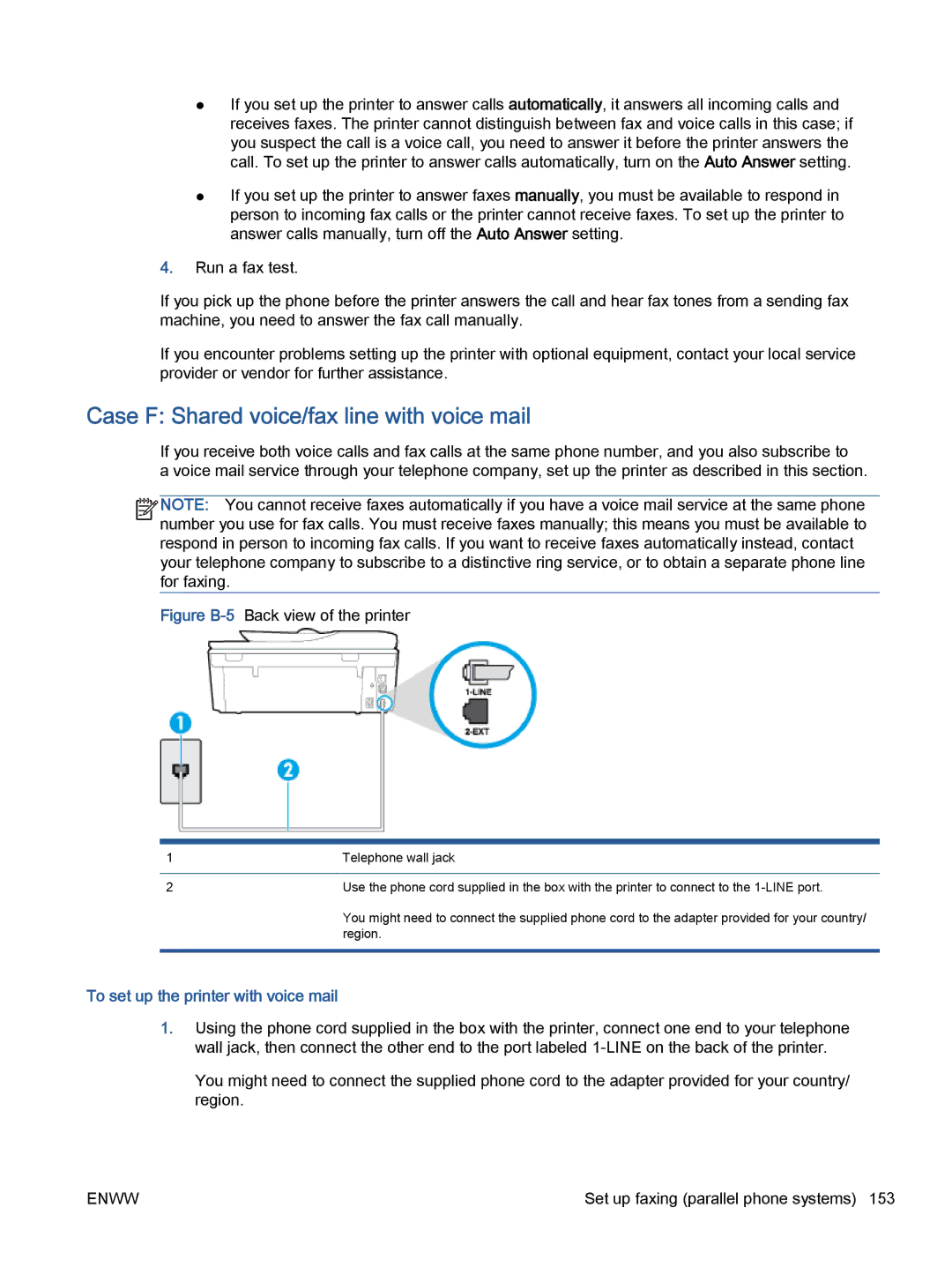 HP 5740, 5742, 5745 manual Case F Shared voice/fax line with voice mail, To set up the printer with voice mail 