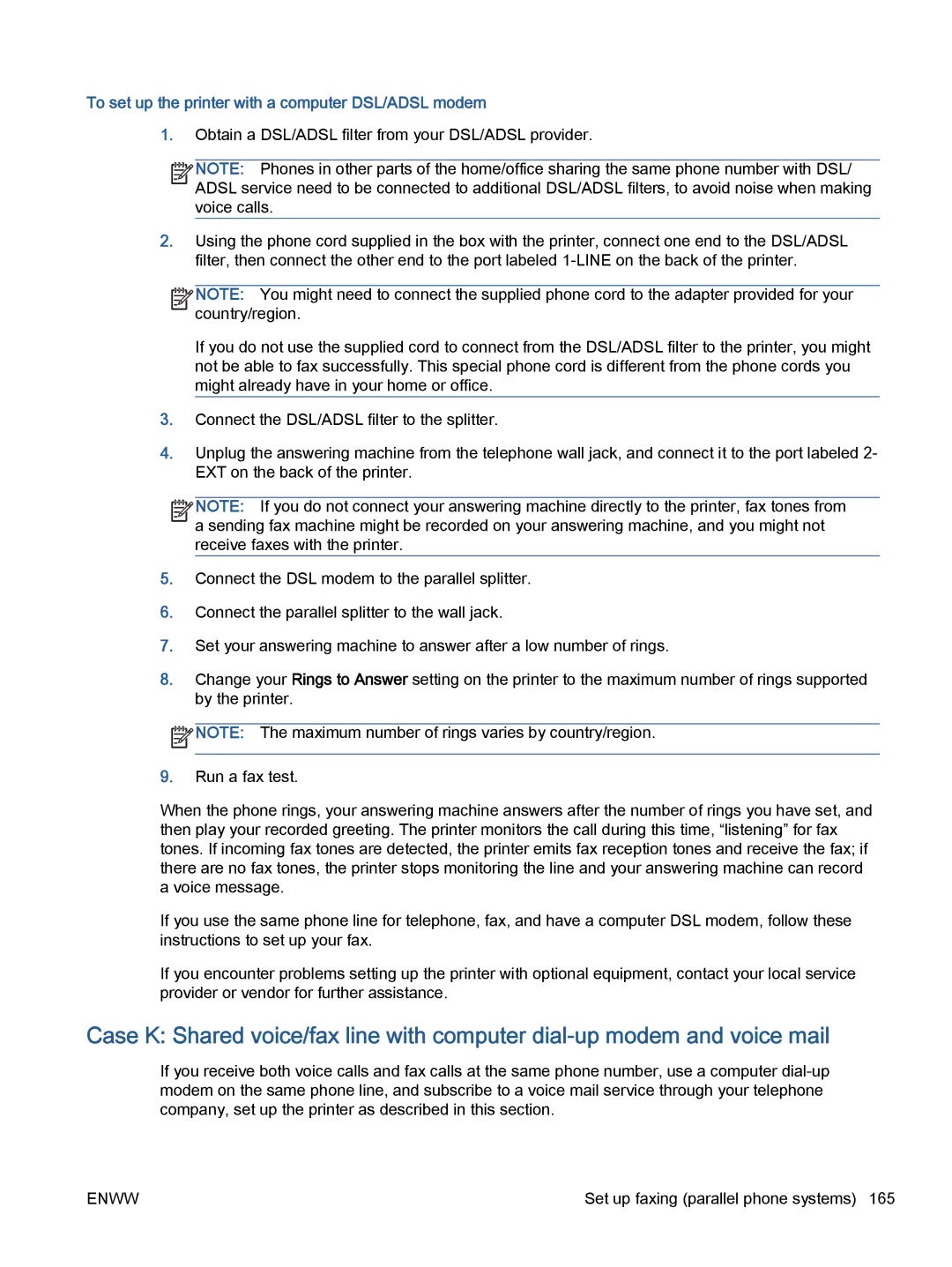 HP 5740, 5742, 5745 manual To set up the printer with a computer DSL/ADSL modem 