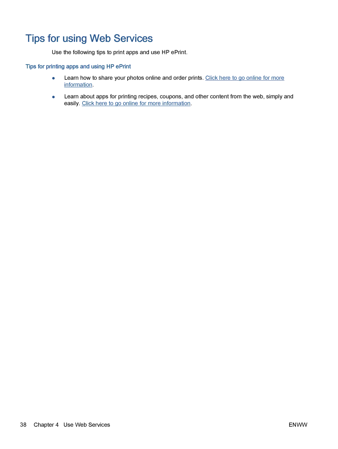 HP 5745, 5740, 5742 manual Tips for using Web Services, Tips for printing apps and using HP ePrint 