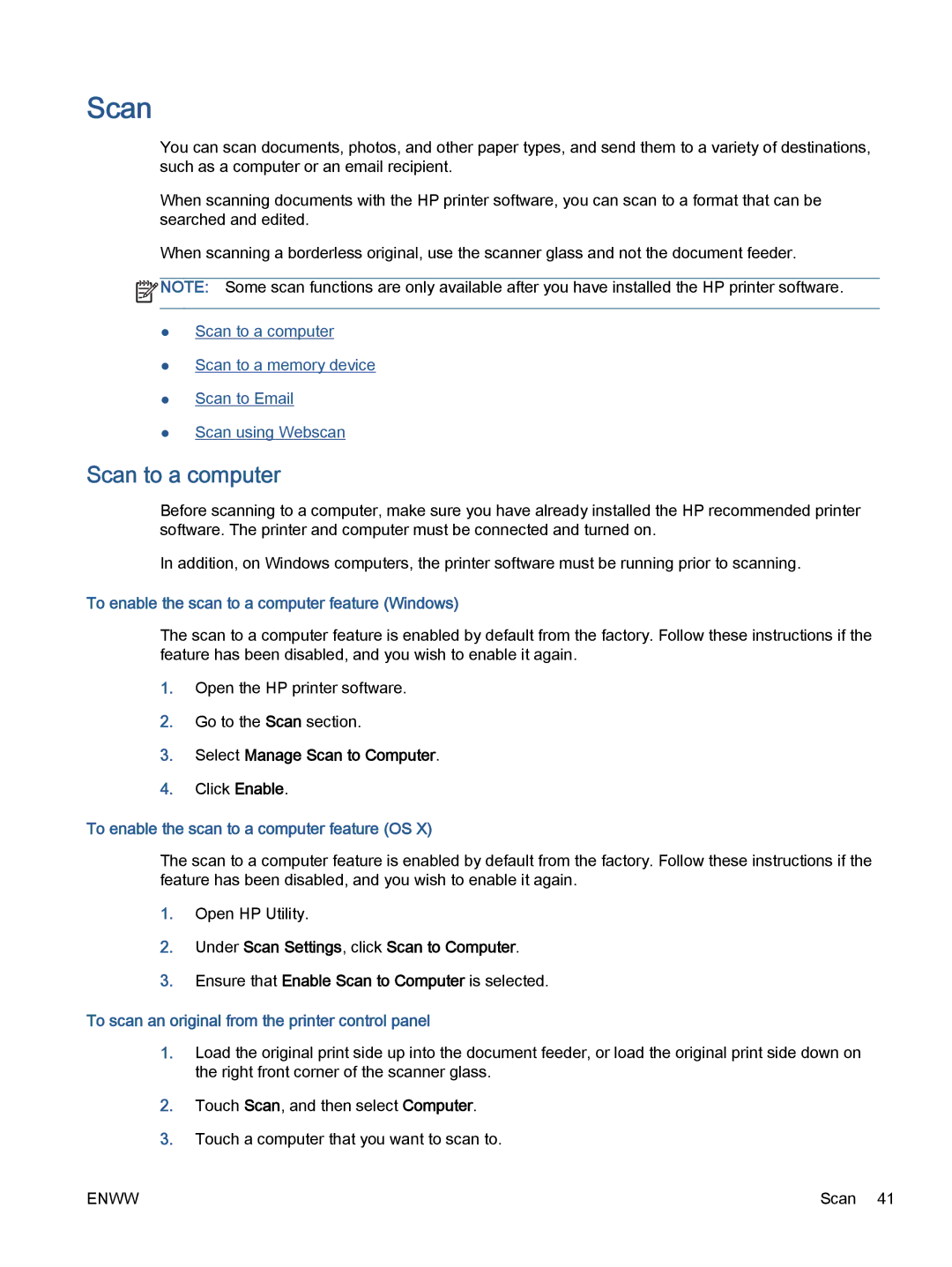 HP 5745, 5740, 5742 manual Scan to a computer, To enable the scan to a computer feature Windows 