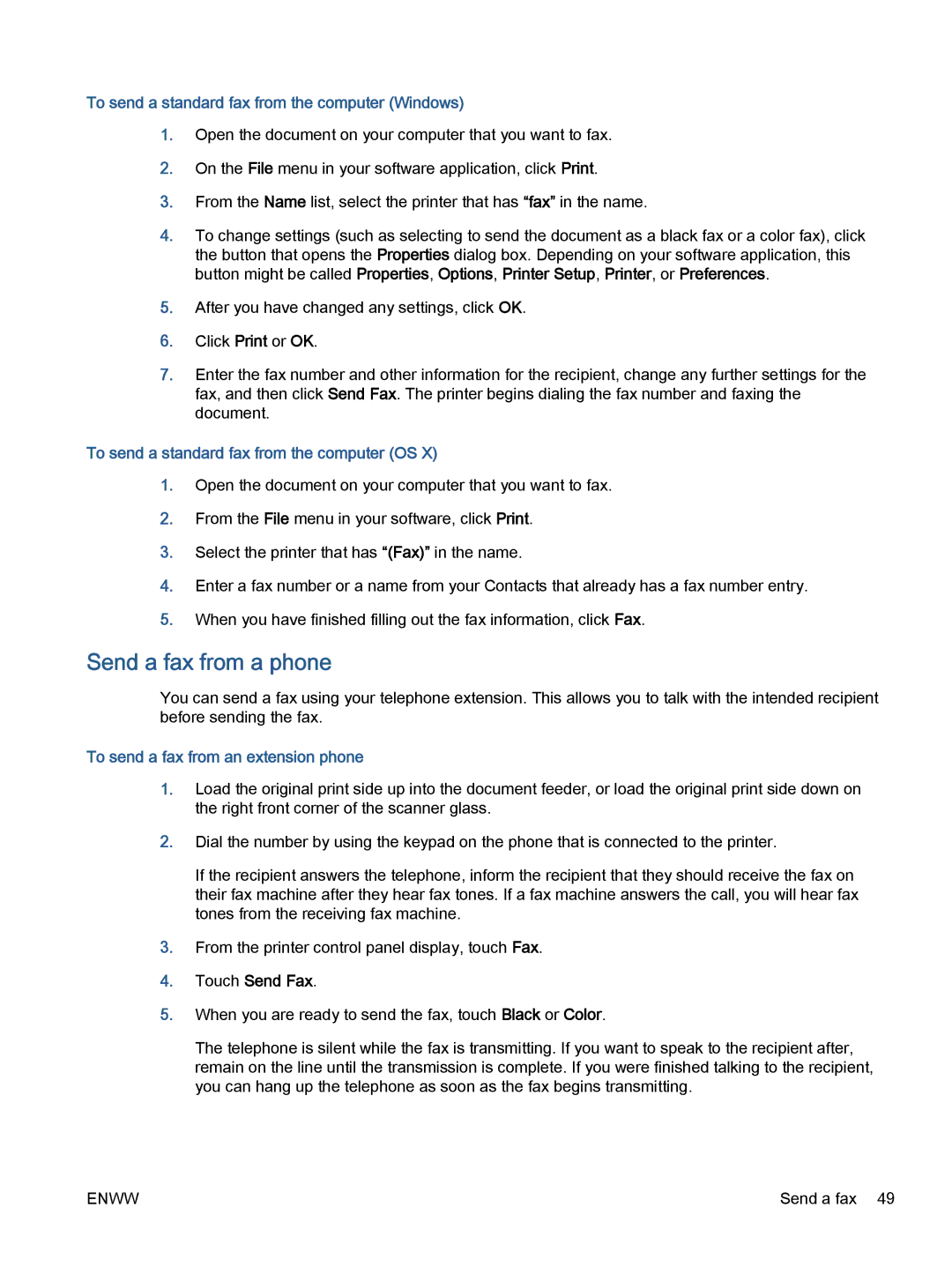 HP 5742 Send a fax from a phone, To send a standard fax from the computer Windows, To send a fax from an extension phone 