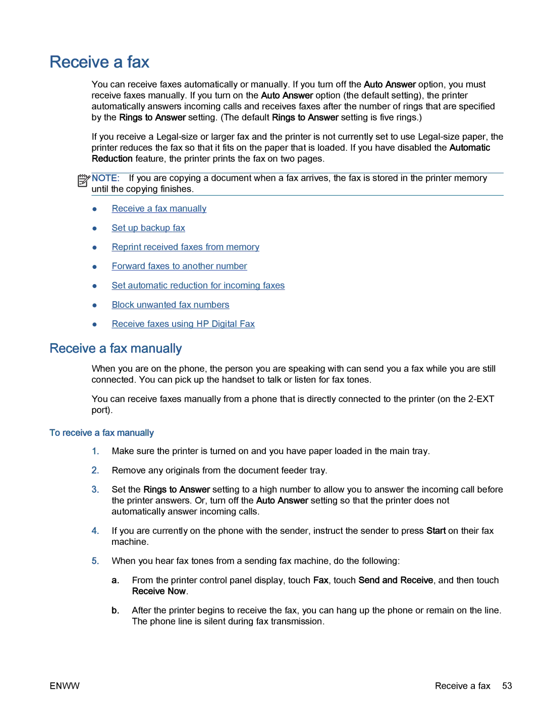 HP 5745, 5740, 5742 Receive a fax manually, To receive a fax manually 