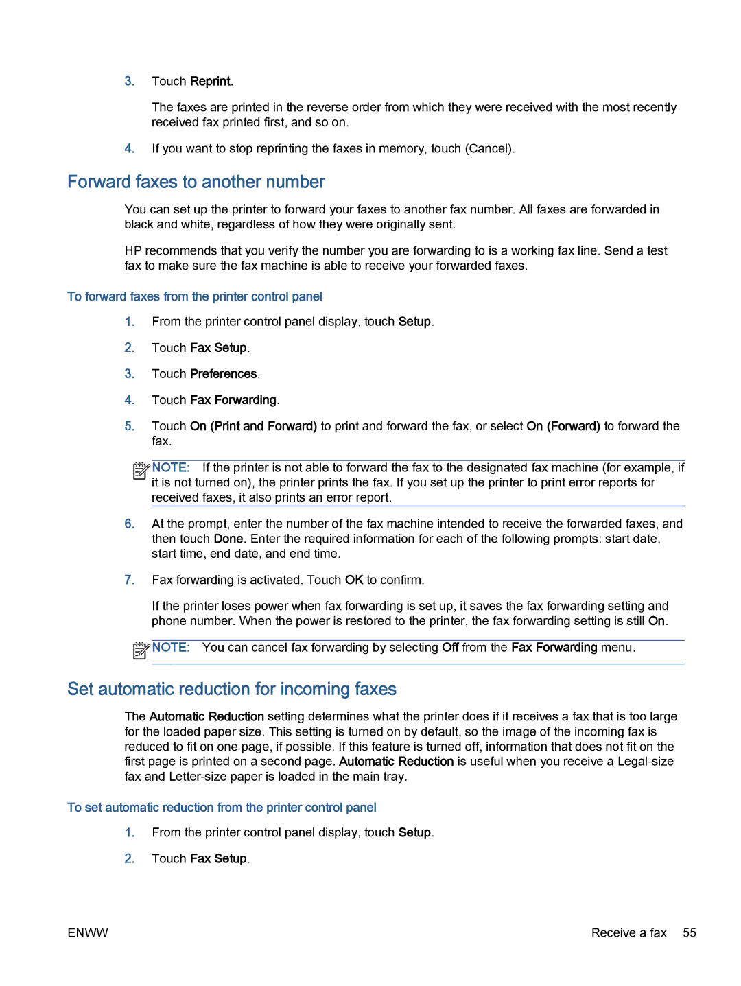 HP 5742, 5740, 5745 manual Forward faxes to another number, Set automatic reduction for incoming faxes 