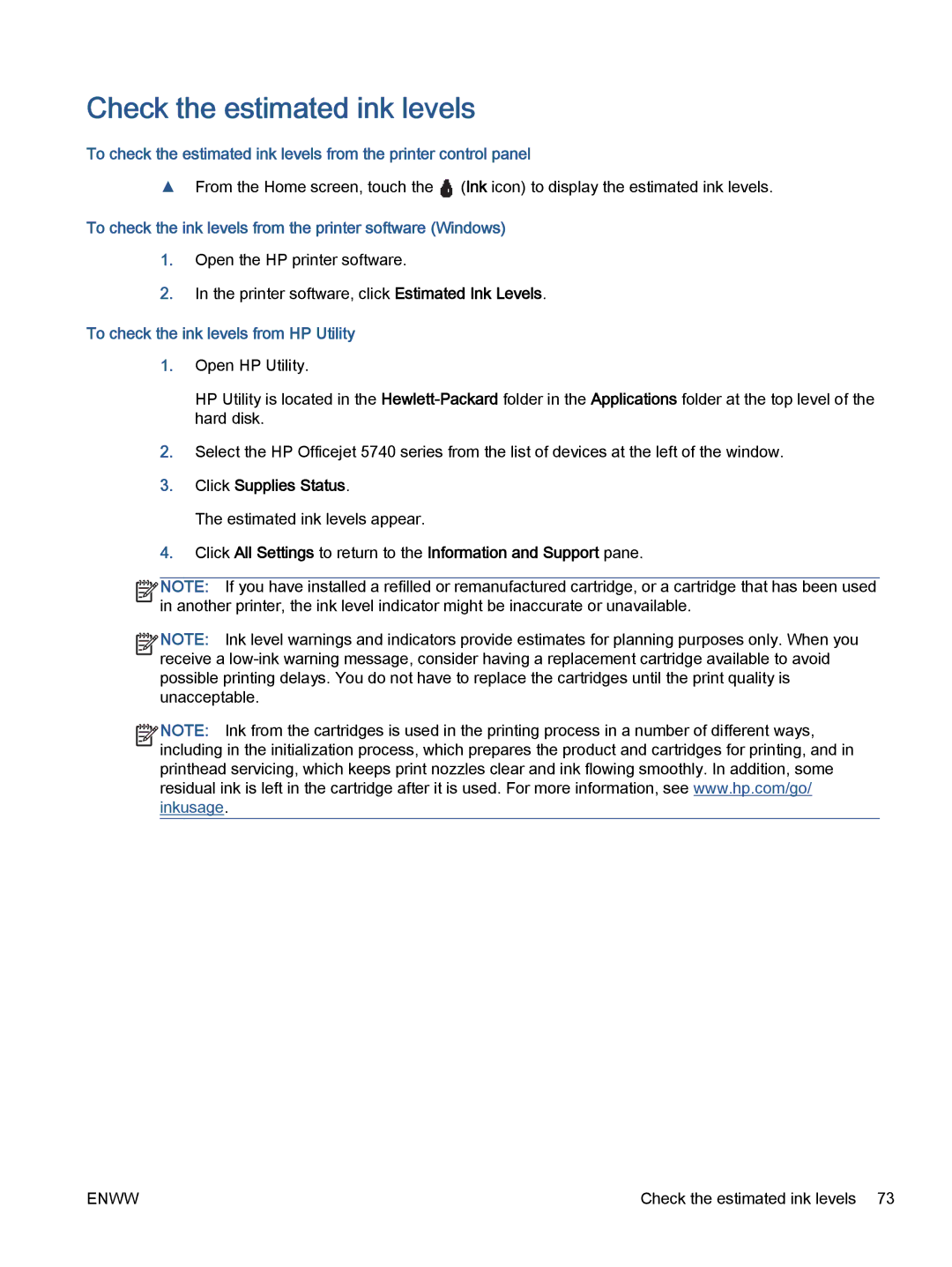 HP 5742 Check the estimated ink levels, To check the ink levels from the printer software Windows, Click Supplies Status 