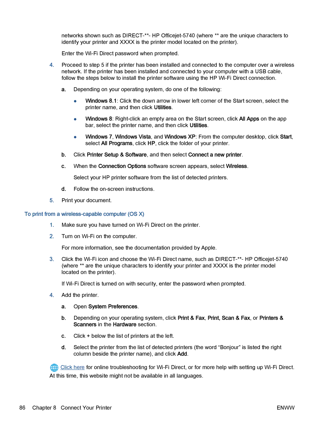 HP 5745, 5740, 5742 manual To print from a wireless-capable computer OS 