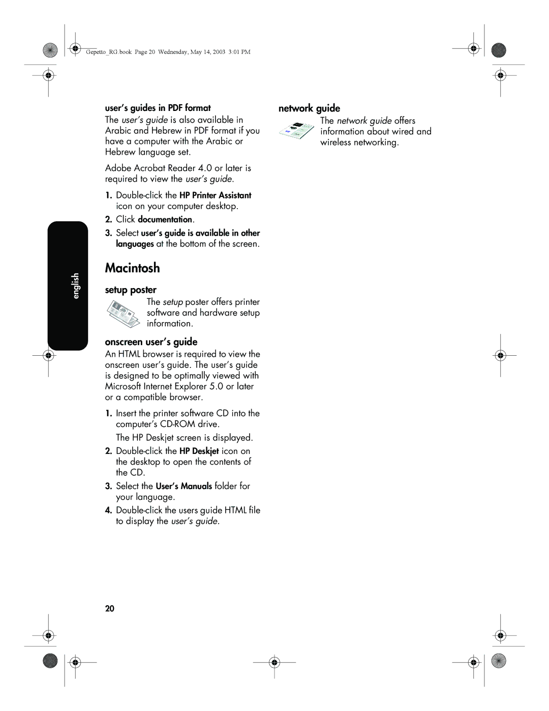 HP 5800 manual Macintosh 