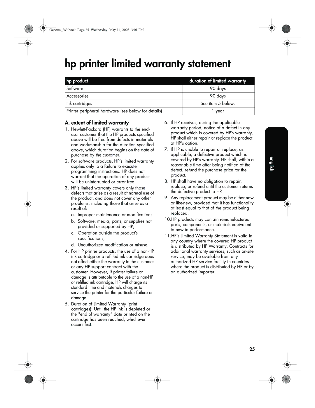 HP 5800 manual Hp printer limited warranty statement, Extent of limited warranty 