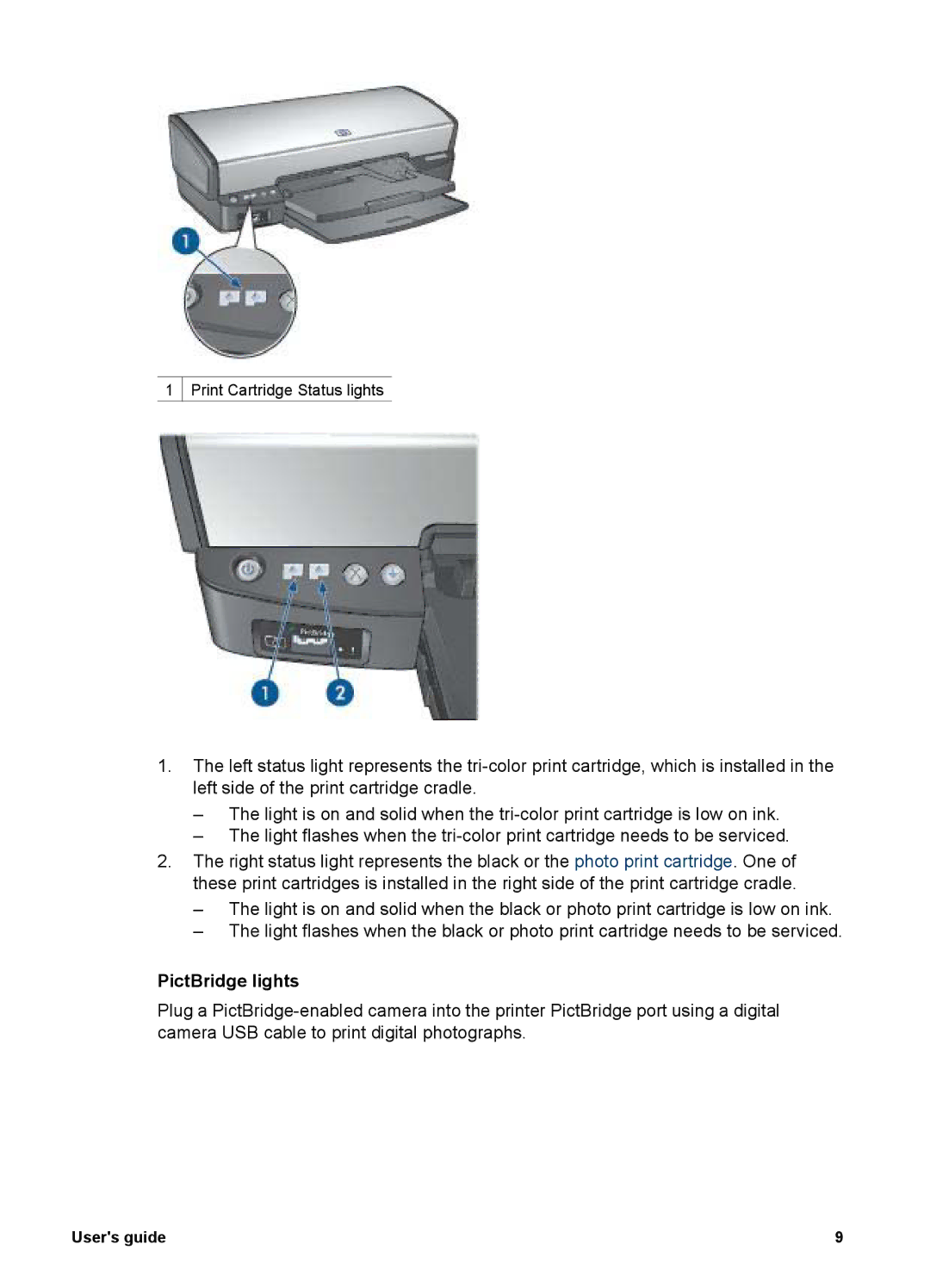 HP 5900 manual PictBridge lights 