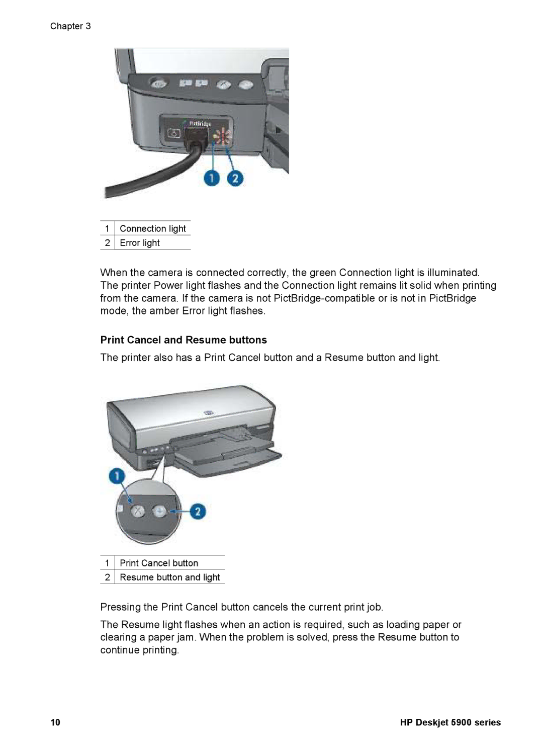 HP 5900 manual Print Cancel and Resume buttons 