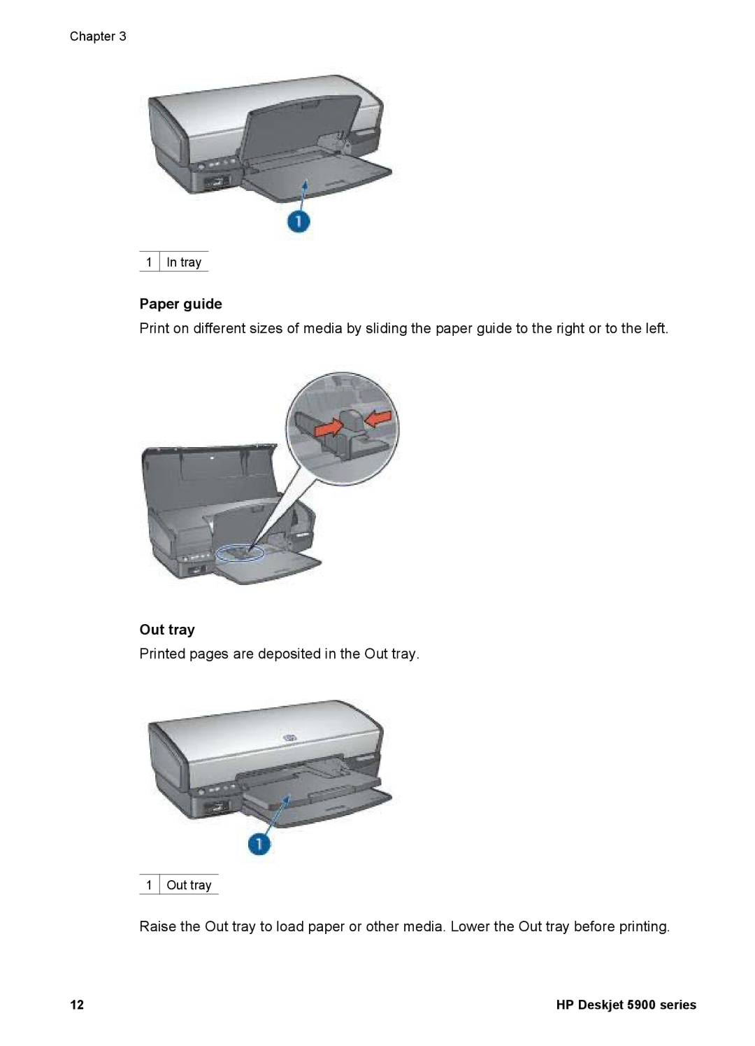 HP 5900 manual Paper guide, Out tray 