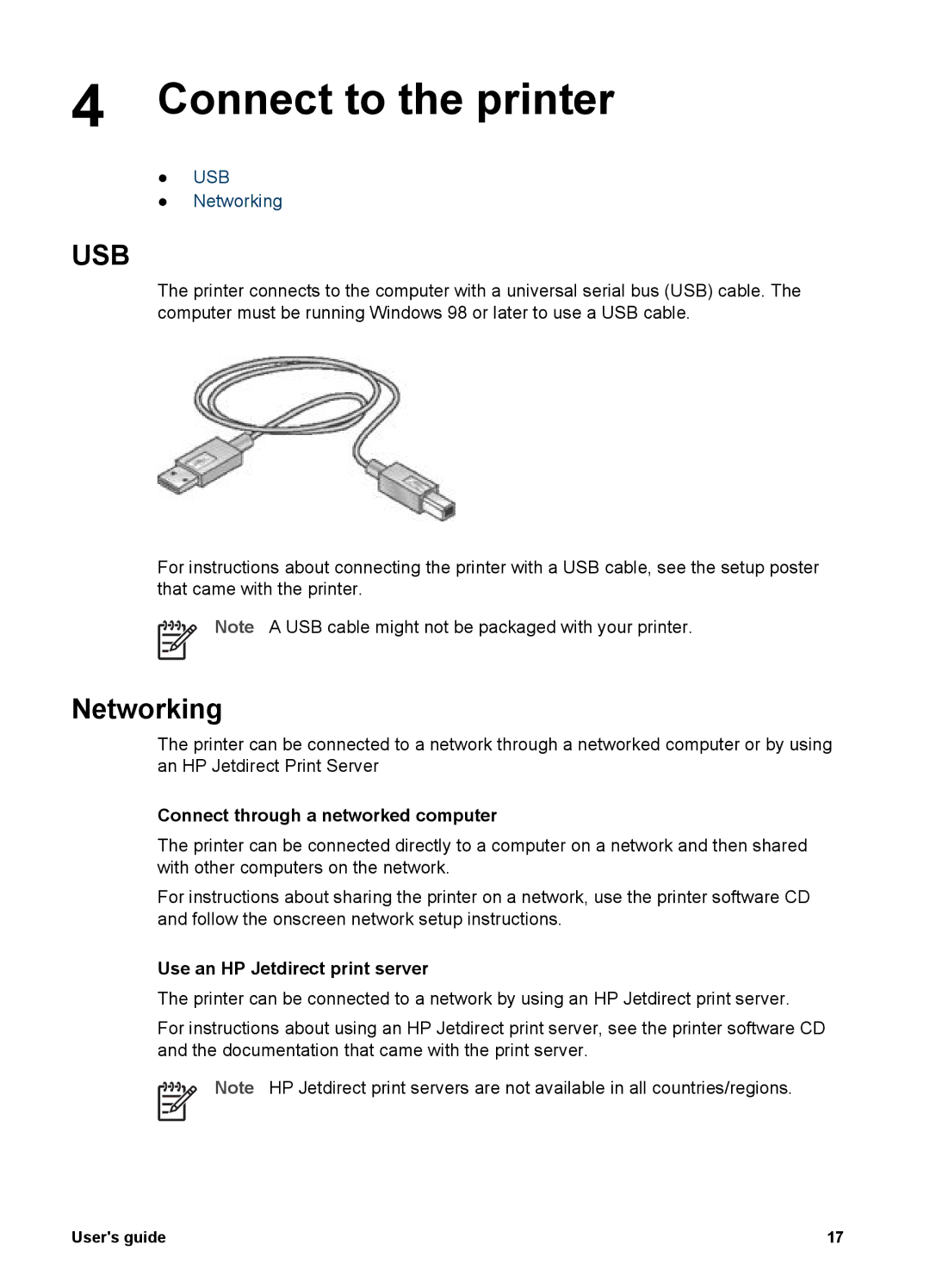 HP 5900 manual Connect to the printer, Networking, Connect through a networked computer, Use an HP Jetdirect print server 