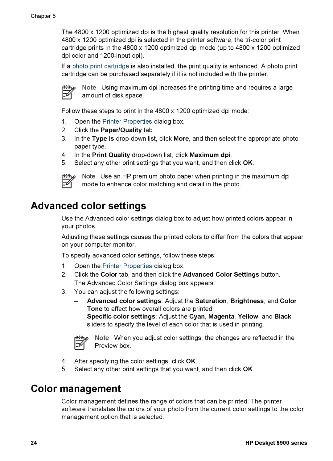 HP 5900 manual Advanced color settings, Color management 