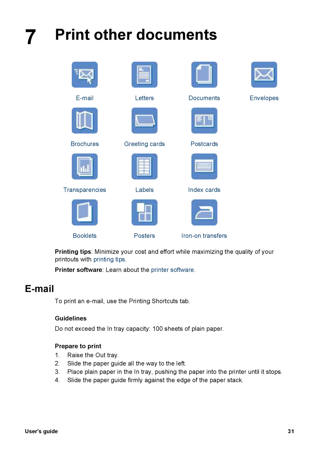 HP 5900 manual Print other documents, Mail 