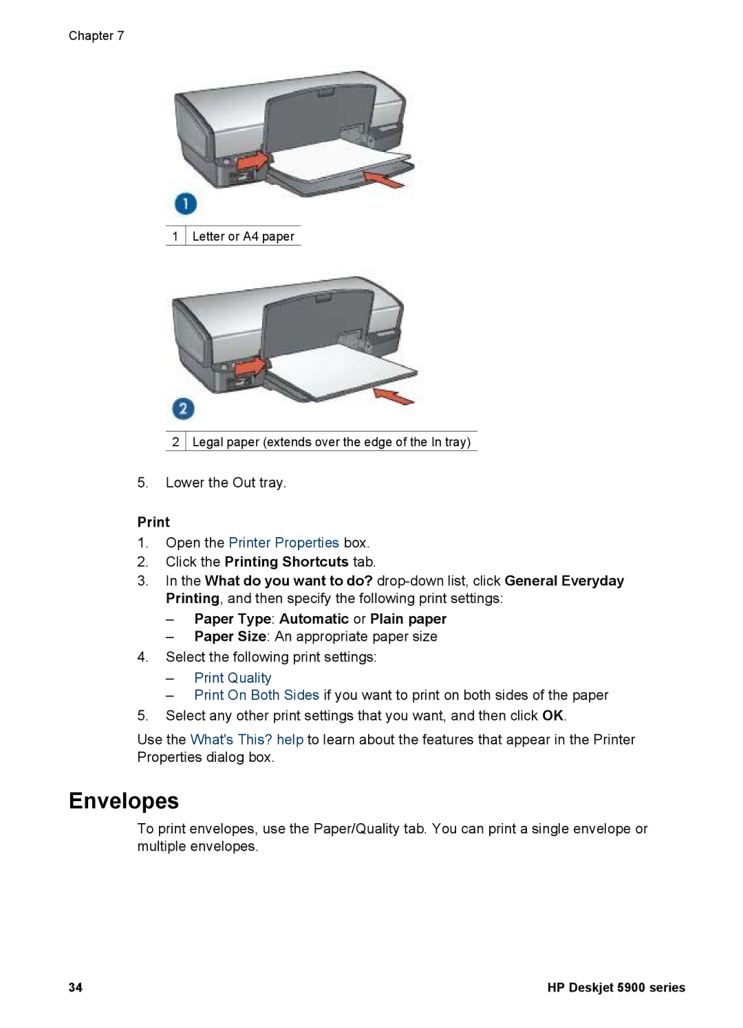 HP 5900 manual Envelopes, Print Quality 