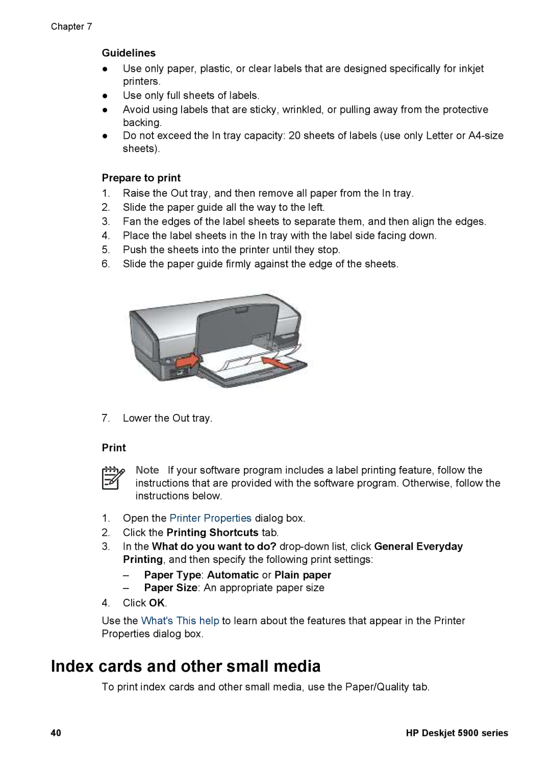 HP 5900 manual Index cards and other small media 