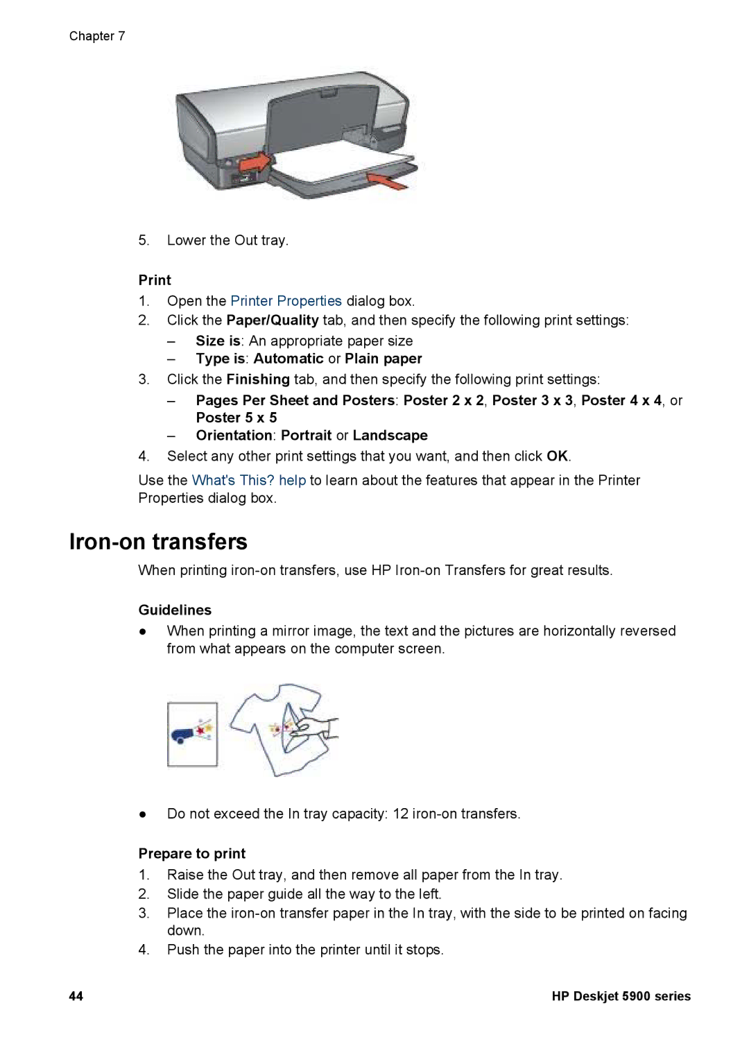 HP 5900 manual Iron-on transfers, Type is Automatic or Plain paper 