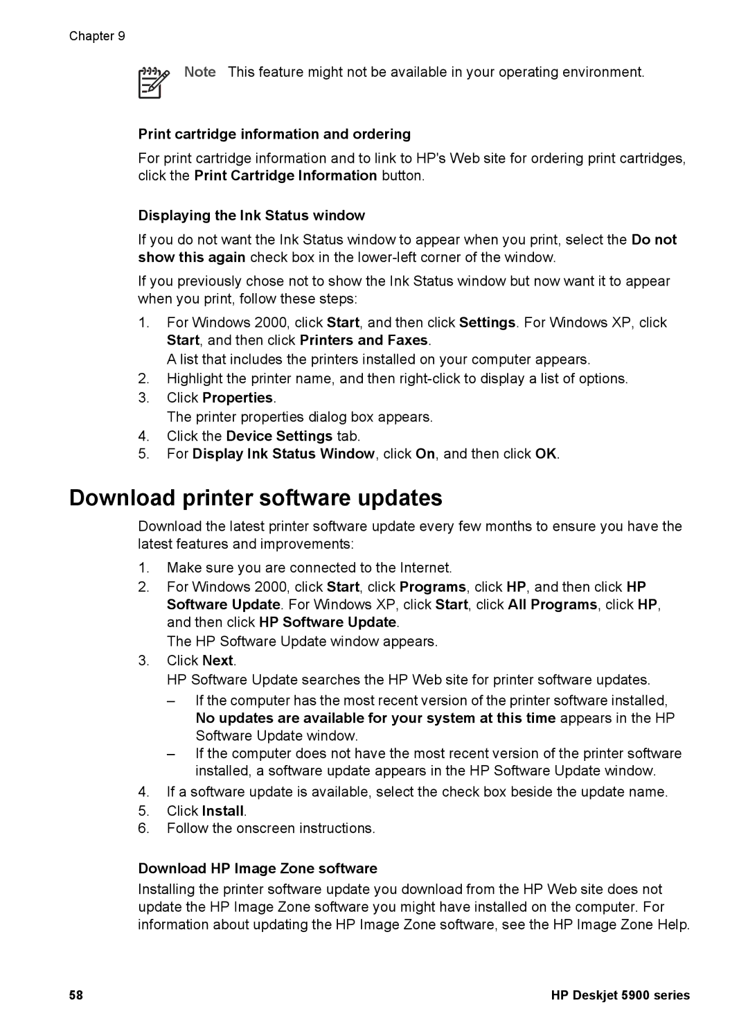 HP 5900 manual Download printer software updates 