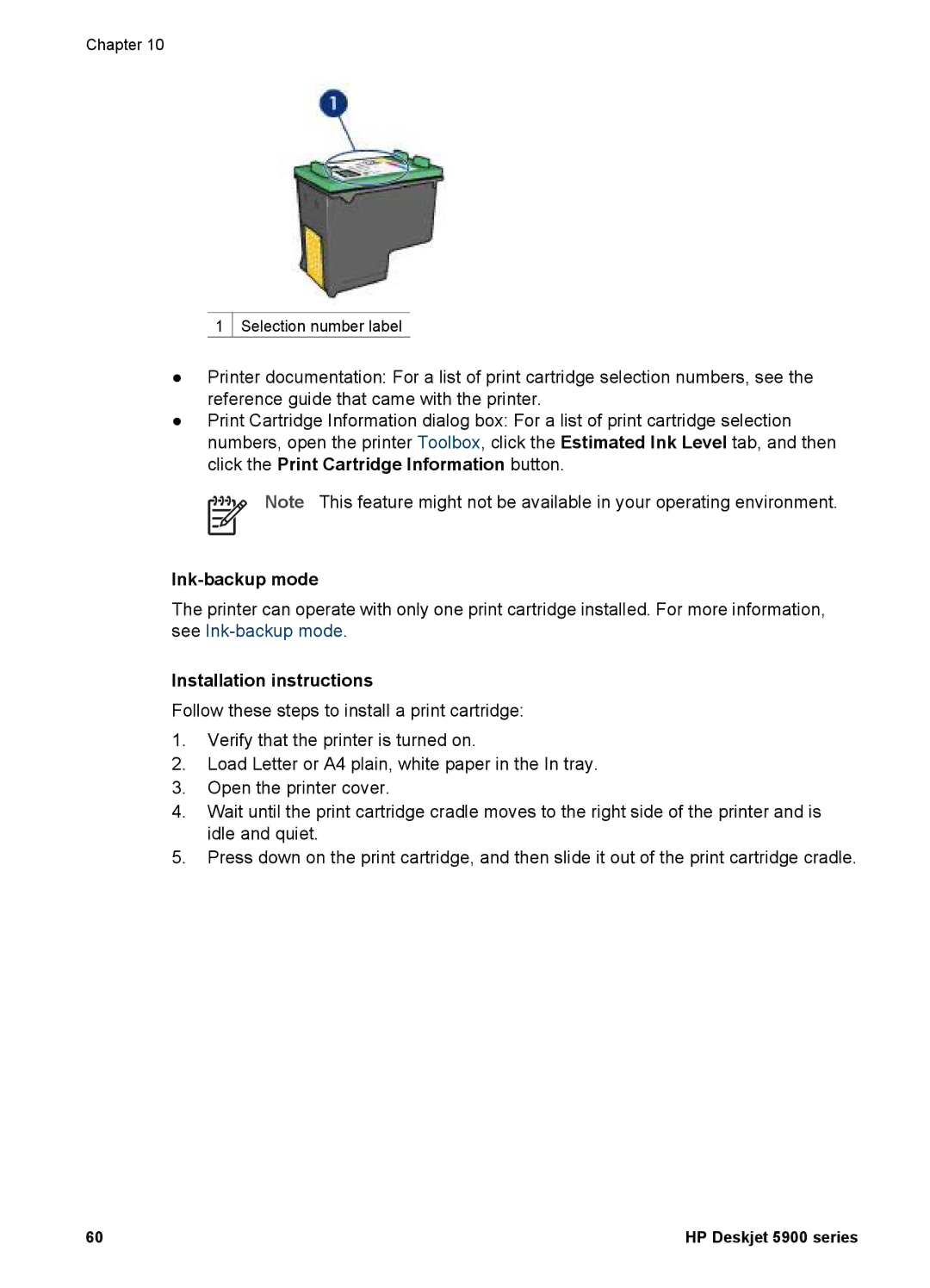 HP 5900 manual Ink-backup mode, Installation instructions 