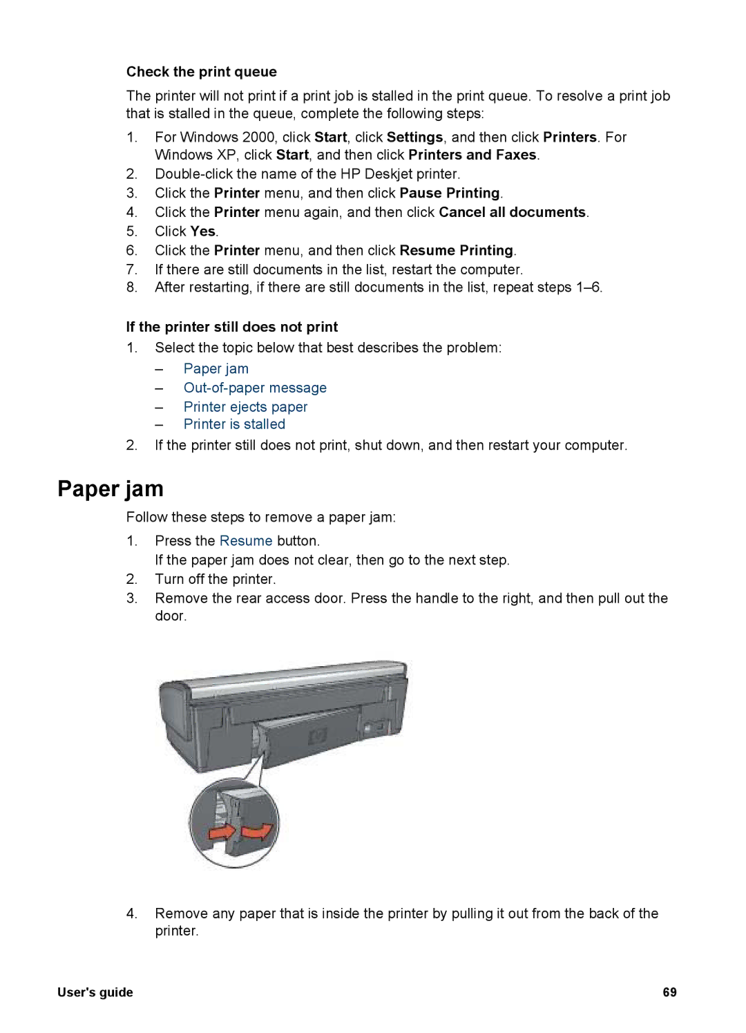 HP 5900 manual Paper jam, Check the print queue, If the printer still does not print 