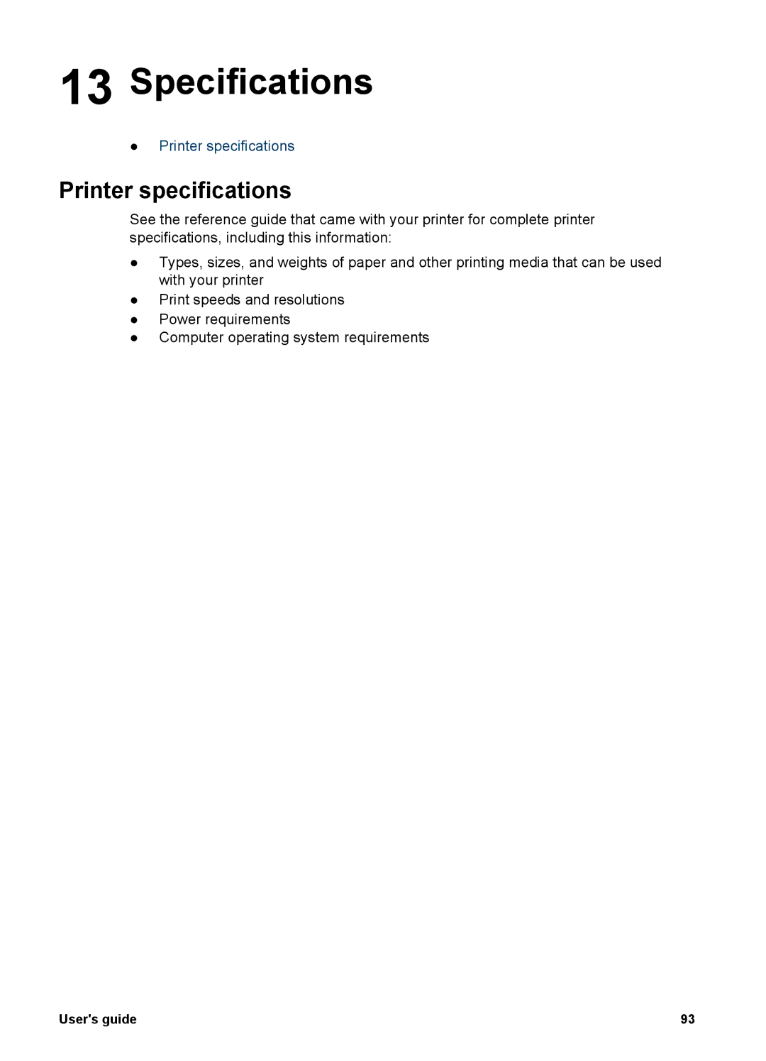 HP 5900 manual Specifications, Printer specifications 