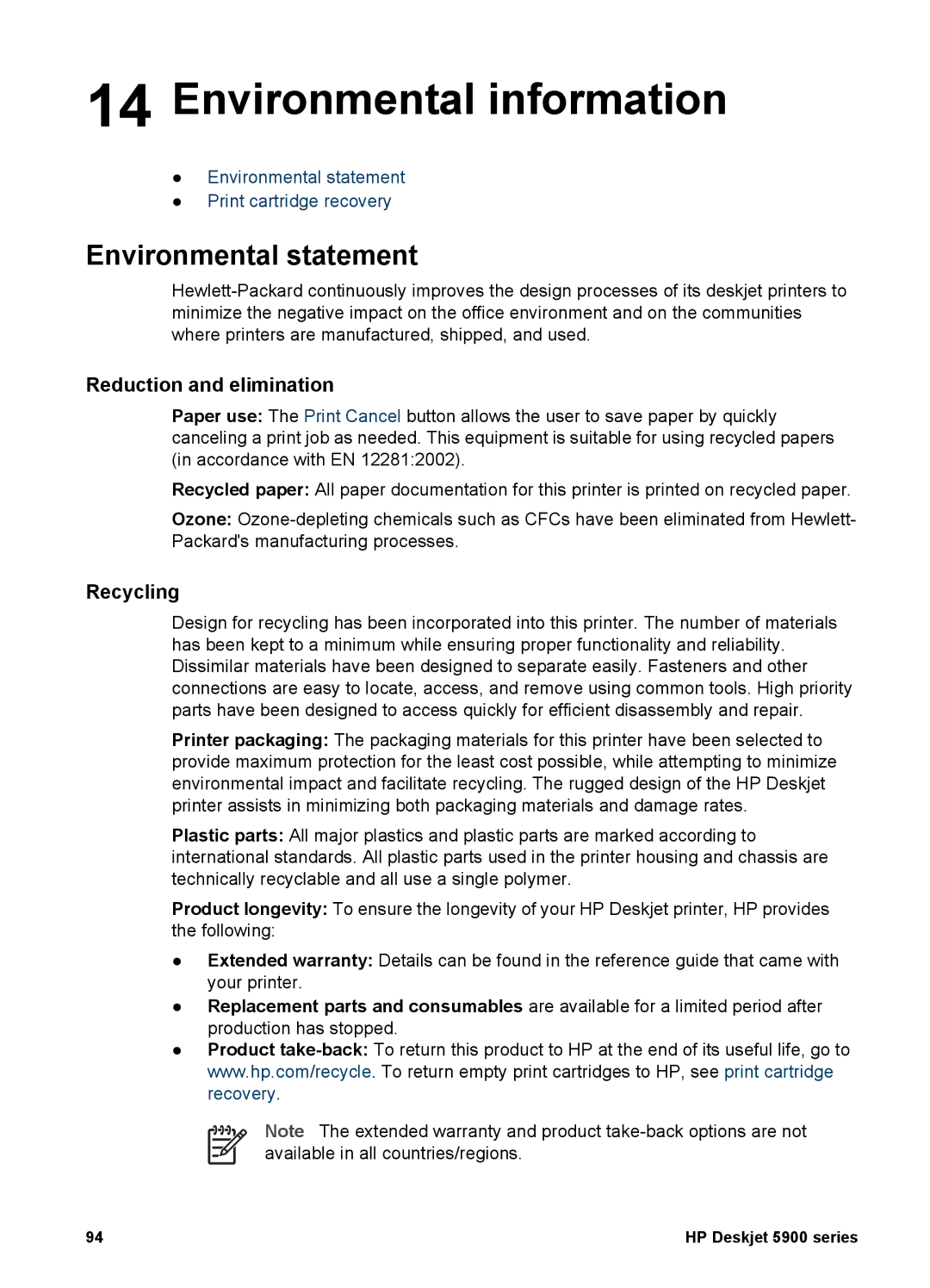 HP 5900 manual Environmental information, Environmental statement 