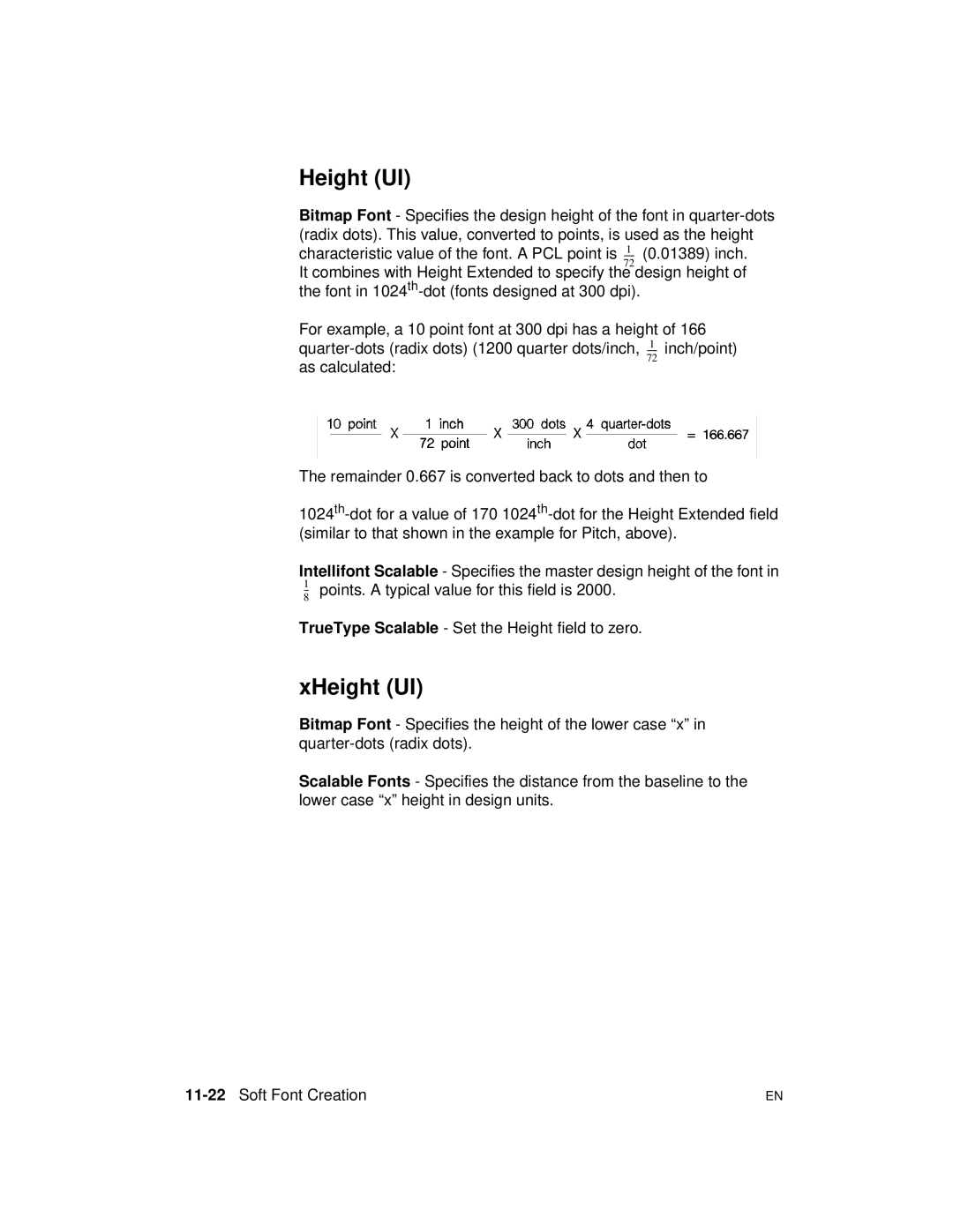 HP 5961-0509 manual XHeight UI, 11-22Soft Font Creation 