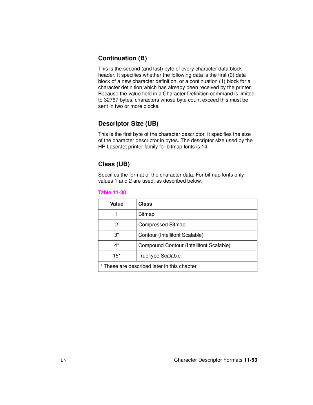 HP 5961-0509 manual Continuation B, Descriptor Size UB, Class UB 