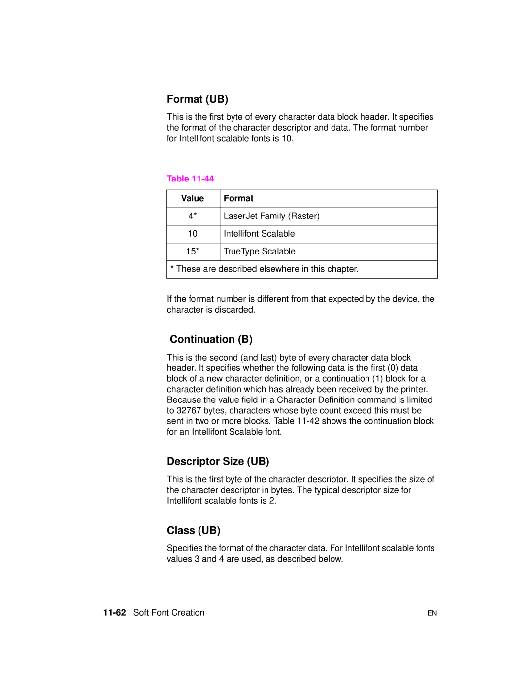 HP 5961-0509 manual LaserJet Family Raster, 11-62Soft Font Creation 