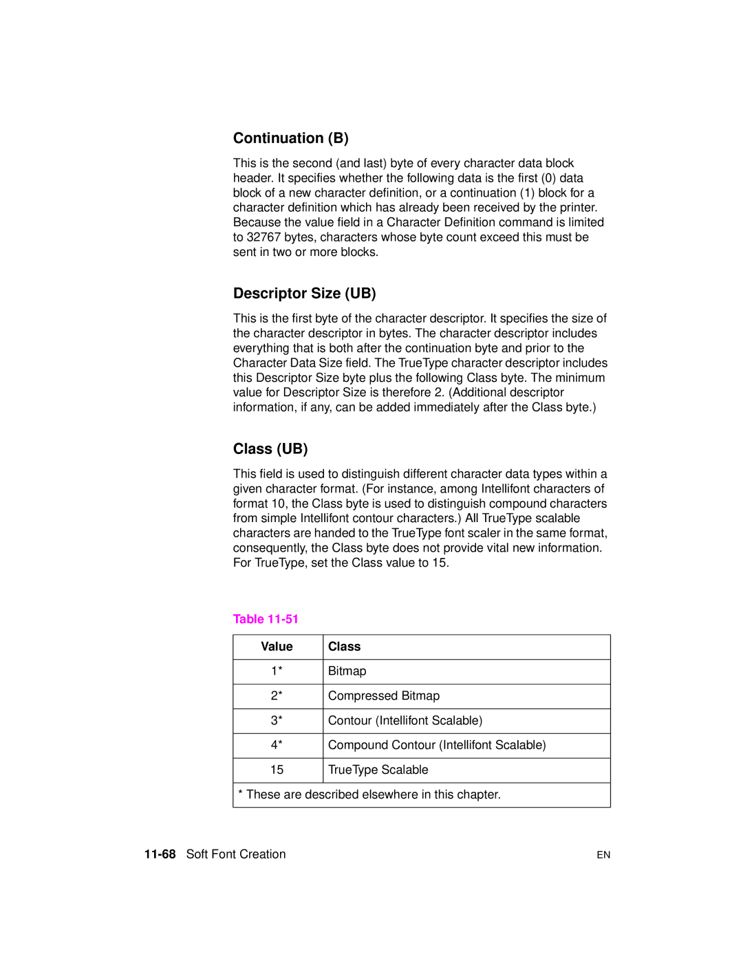 HP 5961-0509 manual Continuation B, 11-68Soft Font Creation 