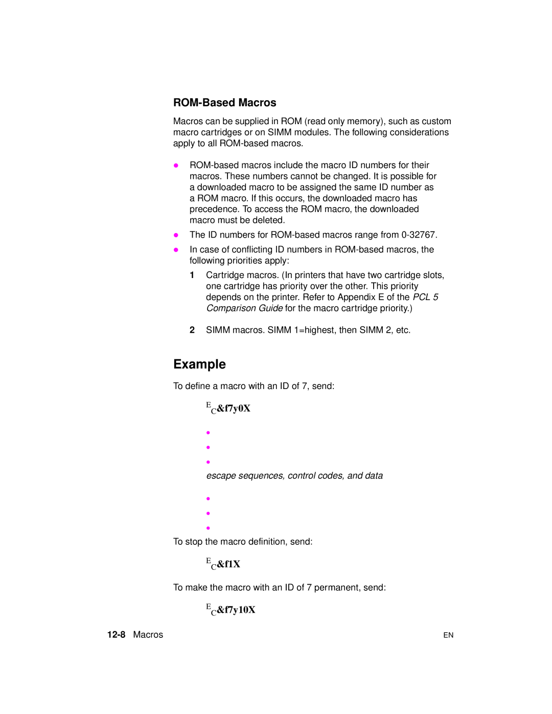 HP 5961-0509 manual ROM-Based Macros, 12-8Macros 