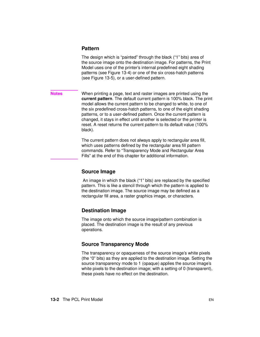 HP 5961-0509 manual Pattern, Source Image, Destination Image, Source Transparency Mode, 13-2The PCL Print Model 