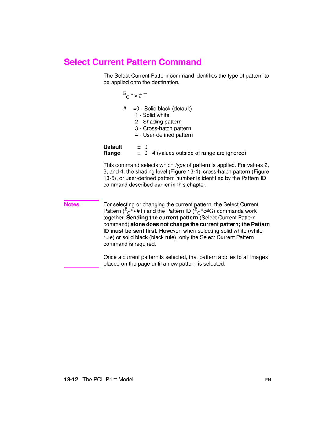 HP 5961-0509 manual Select Current Pattern Command, Shading pattern Cross-hatch pattern User-defined pattern 