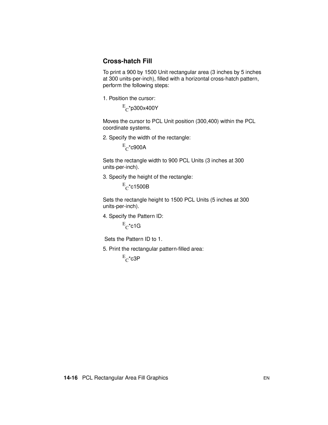 HP 5961-0509 manual Cross-hatch Fill, 14-16PCL Rectangular Area Fill Graphics 